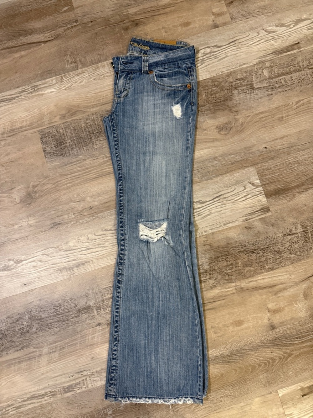 American Eagle Outfitters Light Blue Distressed Flare Jeans